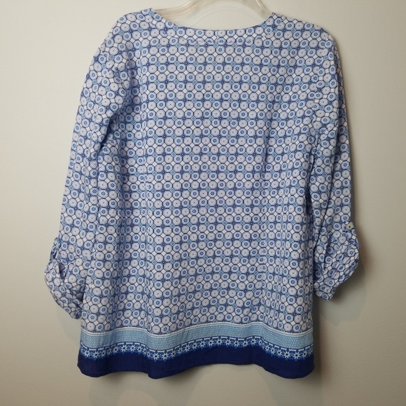 Van Heusen Blue Geometric roll tab Blouse - Picture 5 of 6